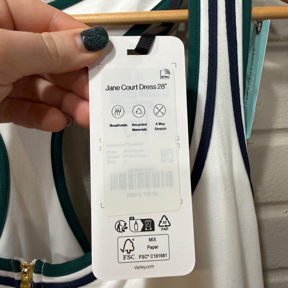 Varley Jane Court Dress NWT 1X White Forest Green Pleated Tennis Prep Golf Dress - Picture 15 of 16